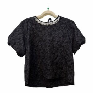 Hazel Haze Black Pearl Collar Top – Elegant & Chic